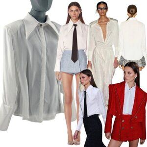 🆕 BRONX & BANCO 🧿 NWOT Blair Ivory White Shirt Blouse, Snap Cuffs - Sz L US 8